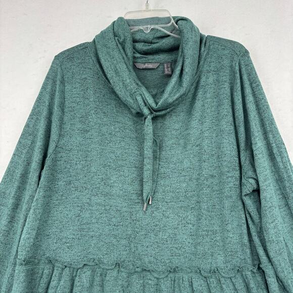 AnyBody Peplum Tunic Top Womens Size L Pine Green Brushed Hacci Cowl Neck - Picture 2 of 10